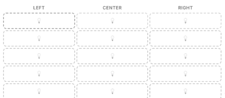 The empty wizard map shown at the start of the planning flow, with dashed empty cells under a LEFT column header.