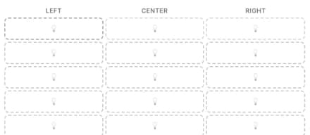 The empty wizard map shown at the start of the planning flow, with dashed empty cells under a LEFT column header.